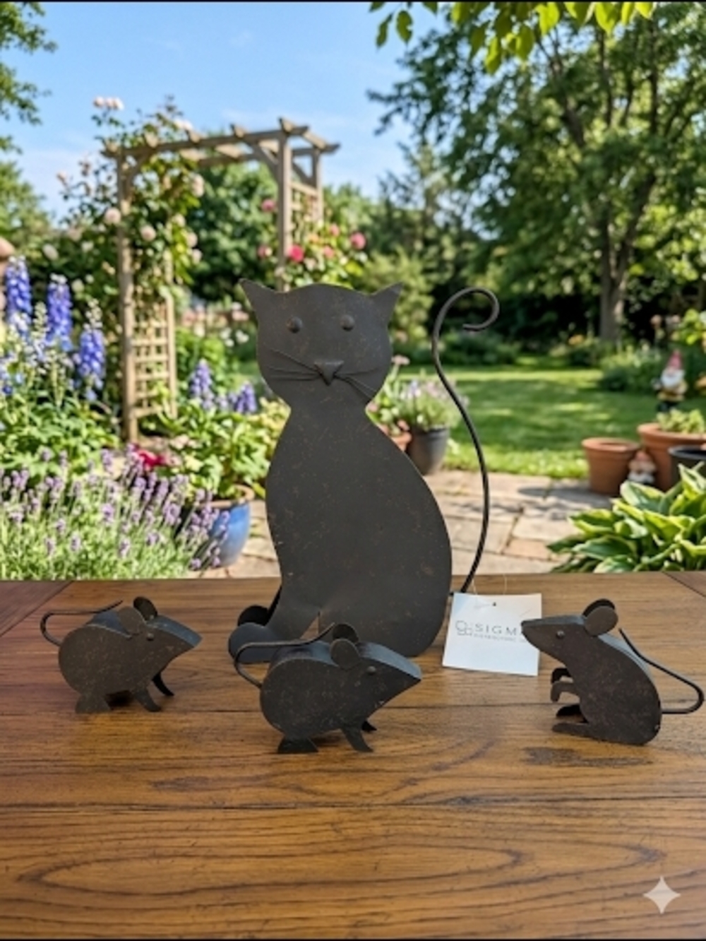 Rustic Metal Cat & 3 Mice Sculpture Set - Signa / Accent Plus #4506193